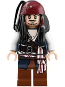 Minifigurka: POC035:  Captain Jack Sparrow - White Shirt, Dark Blue Vest with Filigree, Bandana