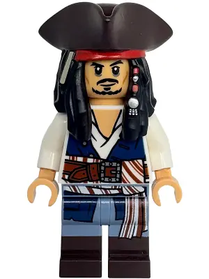 POC044:  Captain Jack Sparrow - White Shirt, Dark Blue Plain Vest, Dark Brown Boots, Tricorne