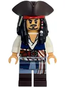 Minifigurka: POC044:  Captain Jack Sparrow - White Shirt, Dark Blue Plain Vest, Dark Brown Boots, Tricorne
