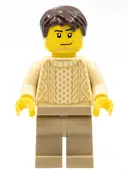 Minifigurka: SC062:  Race Visitor - Male, Tan Knit Sweater, Dark Tan Legs, Dark Brown Short Tousled Hair, Stubble