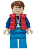 Minifigurka: SC138:  Marty McFly - Red Puffer Vest over Sand Blue Jacket, Blue Arms