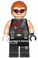 Minifigurka: SH0034:  Hawkeye - Black and Dark Red Suit, Medium Nougat Hair