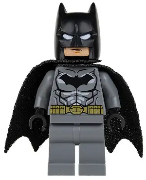SH0151:  Batman - Dark Bluish Gray Suit, Gold Belt, Black Hands, Spongy Cape