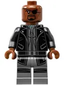 Minifigurka: SH0185:  Nick Fury - Leather Trench Coat, Dark Bluish Gray Legs
