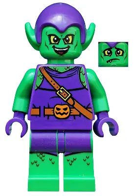 SH0196:  Green Goblin - Bright Green Skin, Dark Purple Outfit, Large Yellow Eyes