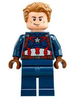 SH0264:  Captain America - Dark Blue Suit with Reddish Brown Belt and Harness, Reddish Brown Hands, Hair, Dark Brown Eyebrows