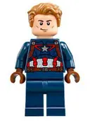 Minifigurka: SH0264:  Captain America - Dark Blue Suit with Reddish Brown Belt and Harness, Reddish Brown Hands, Hair, Dark Brown Eyebrows