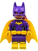 Minifigurka: SH0305:  Batgirl - Minifigure, Dark Purple Suit, Yellow Cape, Open Mouth Smile / Concerned