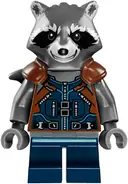 Minifigurka: SH0384:  Rocket Raccoon - Dark Blue and Reddish Brown Outfit, Dark Bluish Gray Head