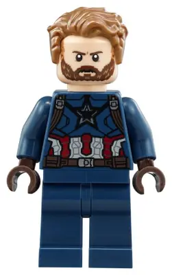 SH0495:  Captain America - Dark Blue Suit with Dark Brown Belt and Harness, Dark Brown Hands, Hair