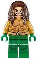 Minifigurka: SH0525:  Aquaman - Dark Brown Long Hair, Green Legs