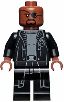 Minifigurka: SH0585A:  Nick Fury - Gray Sweater and Black Trench Coat, Shirt Tail