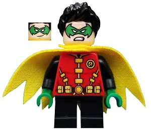 SH0588:  Robin - Green Mask and Hands, Black Short Legs, Yellow Scalloped Cape