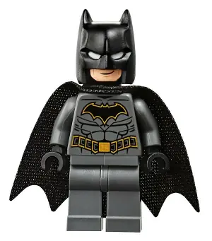 SH0589:  Batman - Dark Bluish Gray Suit with Gold Outline Belt and Crest, Mask and Cape (Type 3 Cowl, Teardrop Neck Cut Spongy Cape)