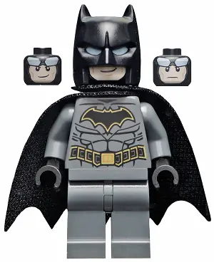 SH0589A:  Batman - Dark Bluish Gray Suit with Gold Outline Belt and Crest, Mask and Cape (Type 3 Cowl, Spongy Cape)