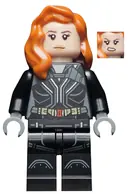 Minifigurka: SH0629:  Black Widow - Black Jumpsuit, Dark Orange Mid-Length Hair, Printed Legs, Dark Bluish Gray Hands