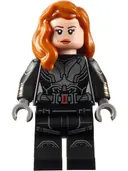 Minifigurka: SH0637:  Black Widow - Black Jumpsuit, Dark Orange Mid-Length Hair, Printed Legs, Printed Arms
