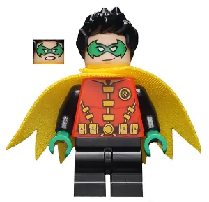 SH0651:  Robin - Green Mask and Hands, Black Medium Legs, Yellow Scalloped Cape
