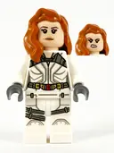 Minifigurka: SH0675:  Black Widow - White Jumpsuit, Dark Orange Mid-Length Hair
