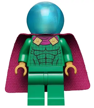 SH0681:  Mysterio - Light Bluish Gray Head, Satin Trans-Light Blue Helmet, Single Hole Cape
