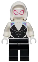 Minifigurka: SH0682:  Ghost-Spider / Spider-Gwen (Gwen Stacy) - Black Legs, White Basic Smooth Hood, White Hands