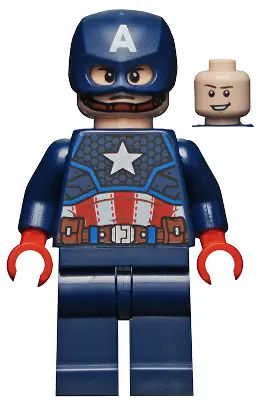 SH0686:  Captain America - Dark Blue Suit with Reddish Brown Belt, Red Hands, Helmet