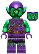 Minifigurka: SH0695:  Green Goblin - Bright Green Skin, Dark Purple Outfit, Small Yellow Eyes, Printed Legs