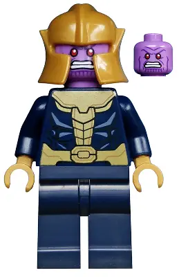 SH0696:  Thanos - Minifigure, Dark Blue and Gold Outfit, Dark Blue Arms, Pearl Gold Hands, Plain Legs, Helmet