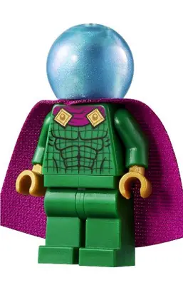 SH0709:  Mysterio - Light Bluish Gray Head, Satin Trans-Light Blue Helmet, Double Hole Cape