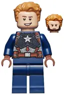 Minifigurka: SH0729:  Captain America - Dark Blue Suit with Reddish Brown Belt and Harness, Reddish Brown Hands, Hair, Dark Brown Eyebrows, Chin Strap