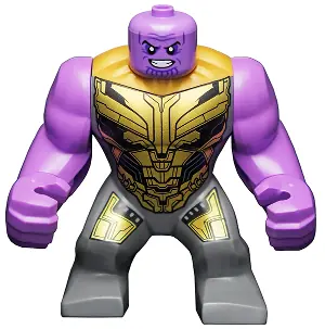 SH0733:  Thanos - Large Figure, Dark Bluish Gray Outfit with Gold Armor, Printed Legs, Smile