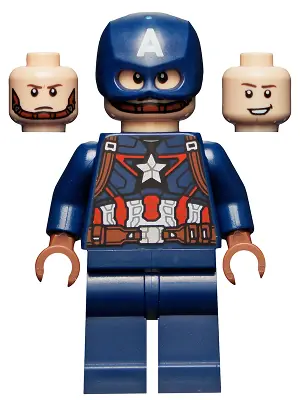 SH0736:  Captain America - Dark Blue Suit with Reddish Brown Belt and Harness, Reddish Brown Hands, Helmet