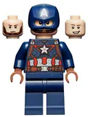 Minifigurka: SH0736:  Captain America - Dark Blue Suit with Reddish Brown Belt and Harness, Reddish Brown Hands, Helmet