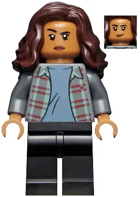 SH0776:  MJ (Michelle Jones) - Dark Bluish Gray Plaid Jacket, Dark Brown Wavy Hair