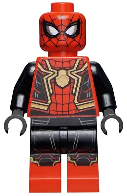 SH0778:  Spider-Man - Black and Red Suit, Large Gold Spider, Gold Knee Trim (Integrated Suit)