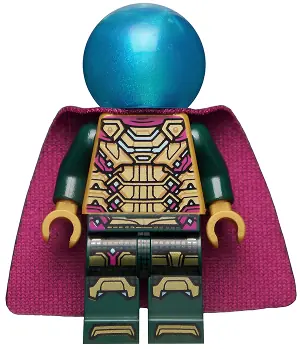 SH0783:  Mysterio - Magenta Trim, Dark Azure Head, Satin Trans-Light Blue Helmet, Single Hole Cape
