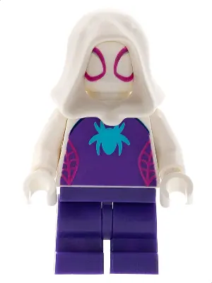 SH0794:  Ghost-Spider (Gwen Stacy) - Dark Purple Medium Legs, White Hood, Medium Azure Spider Logo