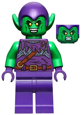 SH0813:  Green Goblin - Bright Green Skin, Dark Purple Outfit, Small Yellow Eyes, Plain Legs