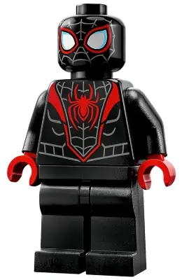 SH0855:  Spider-Man (Miles Morales) - Dark Bluish Gray Webbing on Head, Red Hands