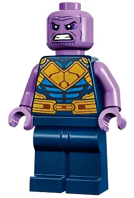 SH0859:  Thanos - Minifigure, Dark Blue and Gold Outfit, Medium Lavender Arms