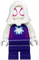 Minifigurka: SH0868:  Ghost-Spider (Gwen Stacy) - Dark Purple Medium Legs, White Hood, White Spider Logo
