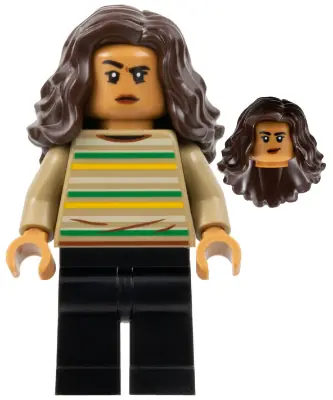 SH0894:  MJ (Michelle Jones) - Dark Tan Striped Sweater, Dark Brown Wavy Hair