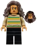 Minifigurka: SH0894:  MJ (Michelle Jones) - Dark Tan Striped Sweater, Dark Brown Wavy Hair