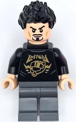 SH0928:  Tony Stark - Black Shirt with Gold Helmet, Pin Holder on Back