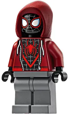 SH0943:  Spider-Man (Miles Morales) - Dark Red Hood, Dark Bluish Gray Legs