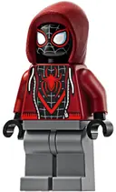 Minifigurka: SH0943:  Spider-Man (Miles Morales) - Dark Red Hood, Dark Bluish Gray Legs