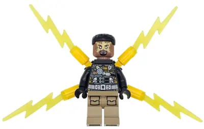 SH0945:  Electro - Black and Dark Tan Outfit, Medium Brown Head, Small Electricity Wings