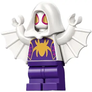 SH0949:  Ghost-Spider (Gwen Stacy) - Dark Purple Medium Legs, White Hood, Gold Spider Logo, Arms with Wings