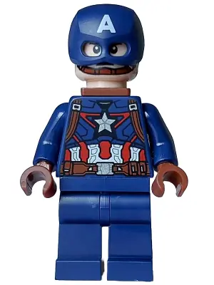 SH0973:  Captain America - Dark Blue Suit with Reddish Brown Belt and Harness, Reddish Brown Hands, Helmet, Neck Bracket