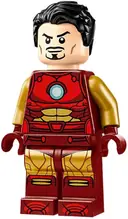 Minifigurka: SH0981:  Iron Man - Dark Red and Gold Armor, Round Arc Reactor, Pearl Gold Arms, Hair